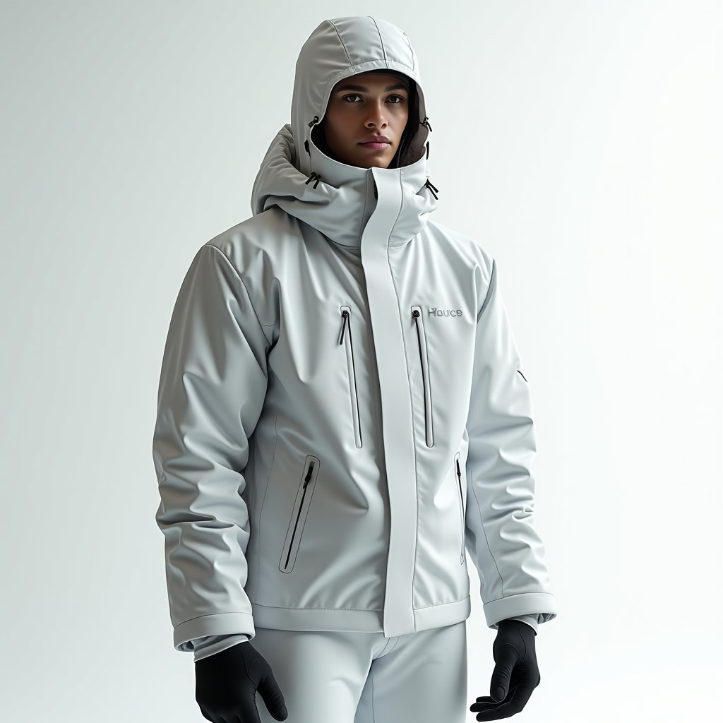AI-generated photo: Photorealistic high-fashion winter sports photography, studio shot of a winter athlete standing in a...