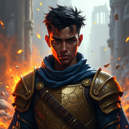 AI-generated photo: Stylized digital painting. A dramatic fantasy RPG avatar portrait tightly cropped around the face an...