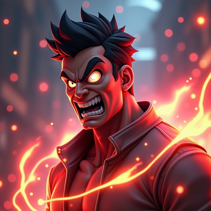 AI-generated photo: Stylized 3D game-rendered portrait, medium shot of a gaming avatar with an over-the-top, furious “ra...