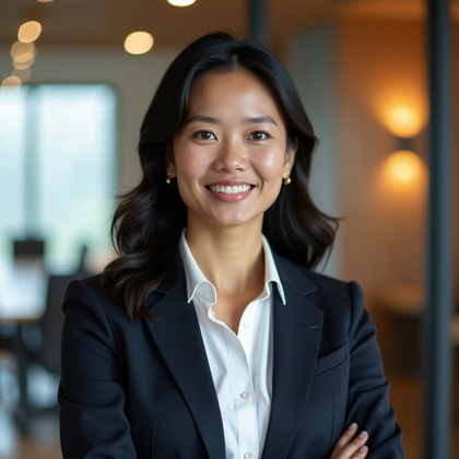 Professional headshot in a glass-walled conference room with warm wood paneling and strategic corporate accents, standing pose with relaxed shoulders and a slight forward lean that projects confidence and approachability, executive attire with a fitted blazer and pressed shirt, expression neutral-to-positive for a credible corporate demeanor. Mixed lighting balanced to daylight with subtle warm practicals in the background, soft flagging to prevent spill on the backdrop for a controlled gradient behind the subject. Composition locked to rule-of-thirds with the face in the primary grid intersection, micro-contrast tuned to preserve natural texture while keeping the face pristine and clear. Subtle background bokeh to maintain environment context without distraction, color grading kept clean and true to life for multipurpose use across company profiles.