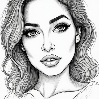 AI-generated photo: Line art illustration. A striking close-up portrait showcasing intricate facial details, capturing t...