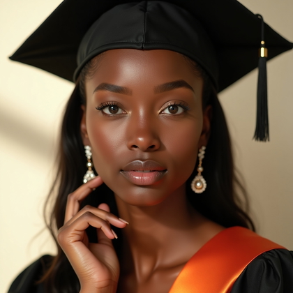AI-generated photo: Professional beauty portrait photography, close-up graduation styling with a sharply structured cap,...