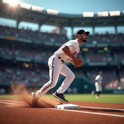 AI-generated photo: Photorealistic professional sports action photograph: under cool-white stadium lighting, the shortst...