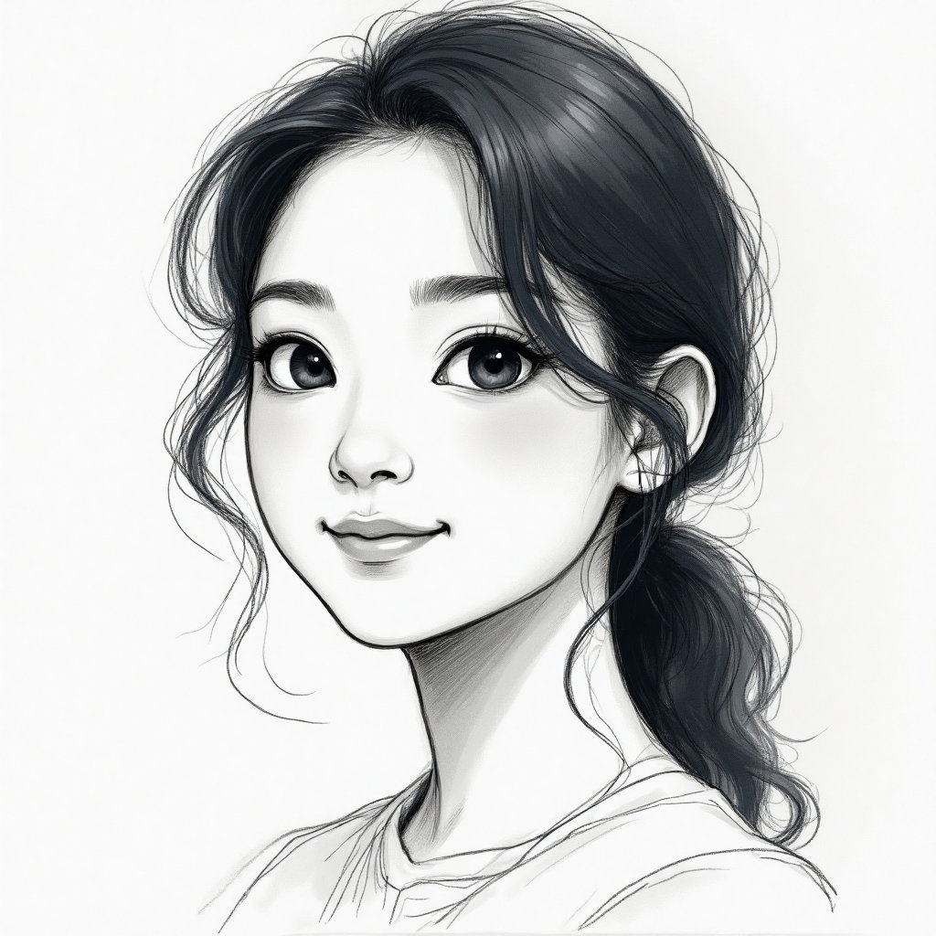 AI-generated photo: Line Art Drawing. Develop a soft focus portrait characterized by the fluid interplay of light and sh...