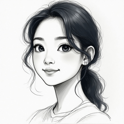 AI-generated photo: Line Art Drawing. Develop a soft focus portrait characterized by the fluid interplay of light and sh...