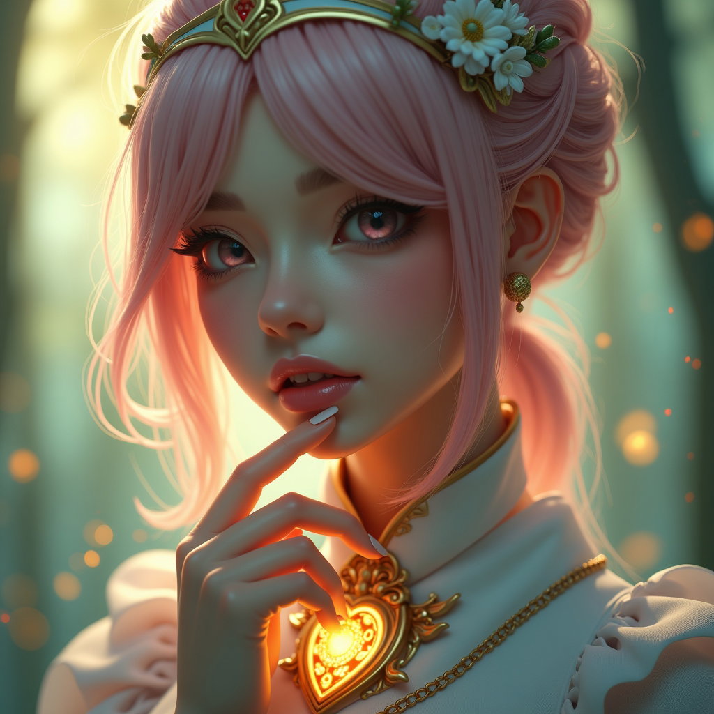 AI-generated photo: Photorealistic cosplay portrait photography. Close framed bust portrait, inspired by a JRPG healer c...