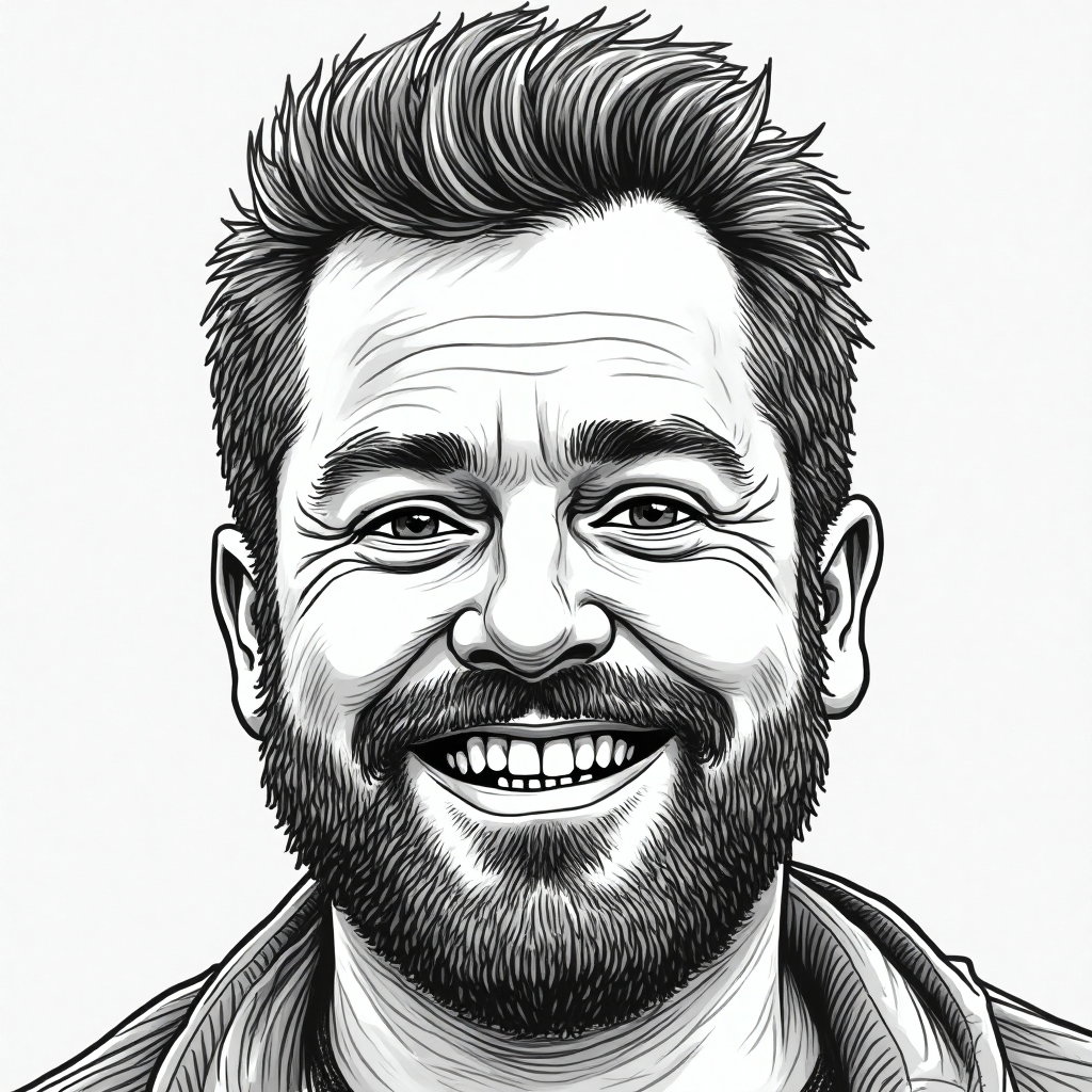 AI-generated photo: Line art illustration. A compelling close-up portrait that captures detailed facial features with bo...