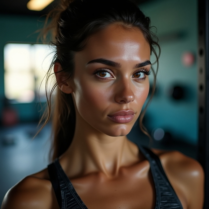AI-generated photo: Photorealistic gym close-up portrait photograph: moody functional training zone with battle ropes an...