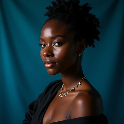 AI-generated photo: Photorealistic studio portrait photo where a textured-glass gobo creates liquid caustic patterns tha...