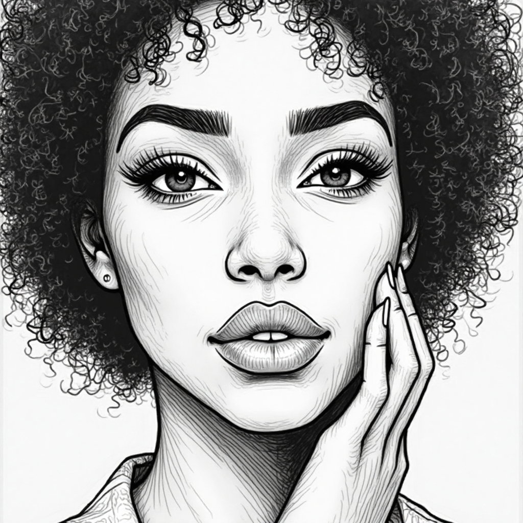 AI-generated photo: Line art illustration. An evocative close-up portrait emphasizing the subject’s facial details throu...