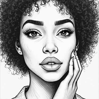 AI-generated photo: Line art illustration. An evocative close-up portrait emphasizing the subject’s facial details throu...