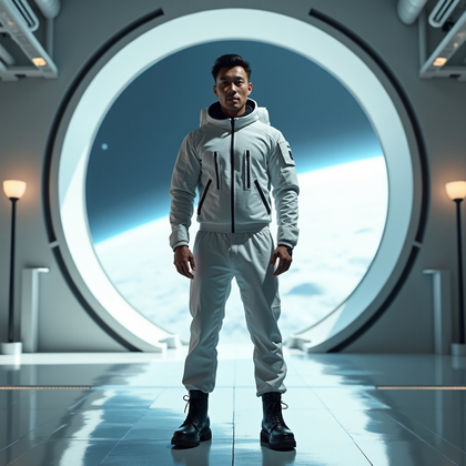 AI-generated photo: Professional editorial portrait photography, a bold hero shot of a futuristic startup founder standi...