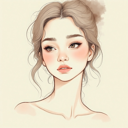 AI-generated photo: Line Art Drawing. Illustrate a soft focus portrait using fine lines and elegant curves to evoke a se...