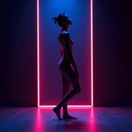 AI-generated photo: Photorealistic studio portrait photography of a full-body subject standing on textured studio floori...