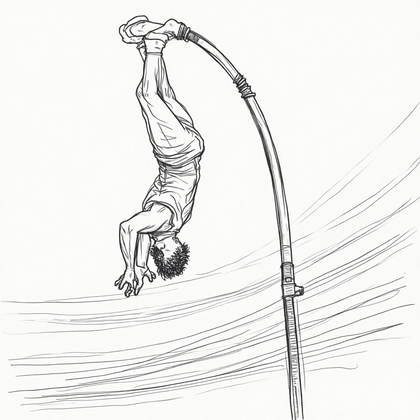 AI-generated photo: **Line Art Illustration.** The scene features a person performing an athletic pole vault, captured m...