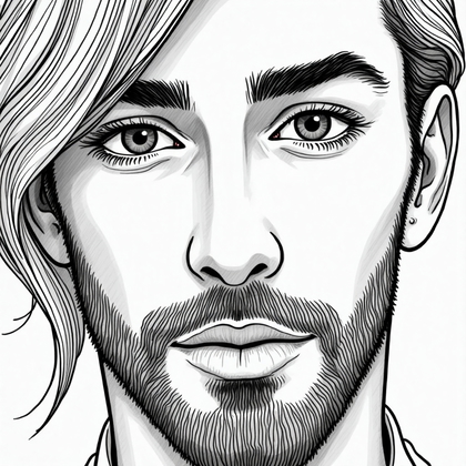 AI-generated photo: Line art illustration. An elegant close-up illustration that highlights facial details through fluid...