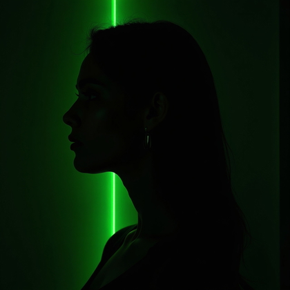 AI-generated photo: Photorealistic studio portrait photography. Minimalist studio silhouette portrait with the subject f...