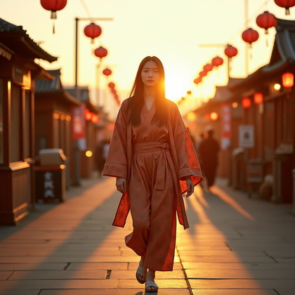 AI-generated photo: Fashion editorial photography, a golden-hour harvest festival scene styled around a contemporary Jap...