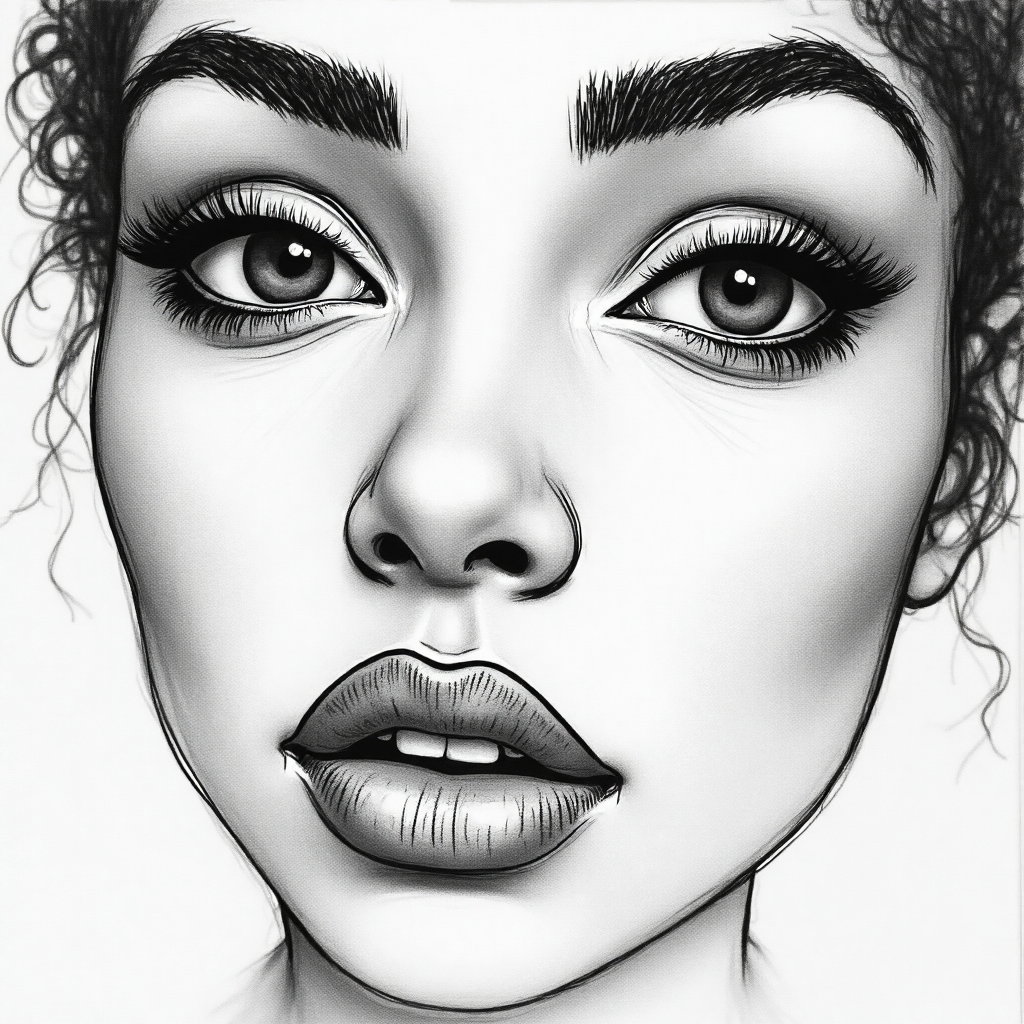 AI-generated photo: Line art illustration. A captivating close-up portrait that focuses on the subject's facial features...