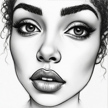 AI-generated photo: Line art illustration. A captivating close-up portrait that focuses on the subject's facial features...