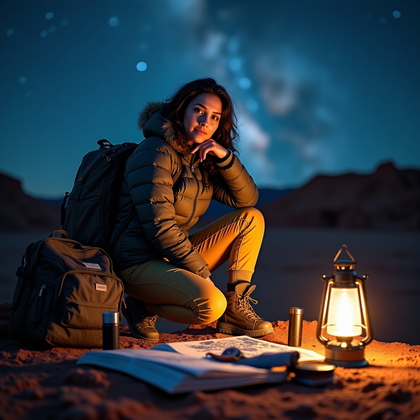 AI-generated photo: Photorealistic portrait photograph, astro explorer in a sleek, body-hugging insulated jacket and car...