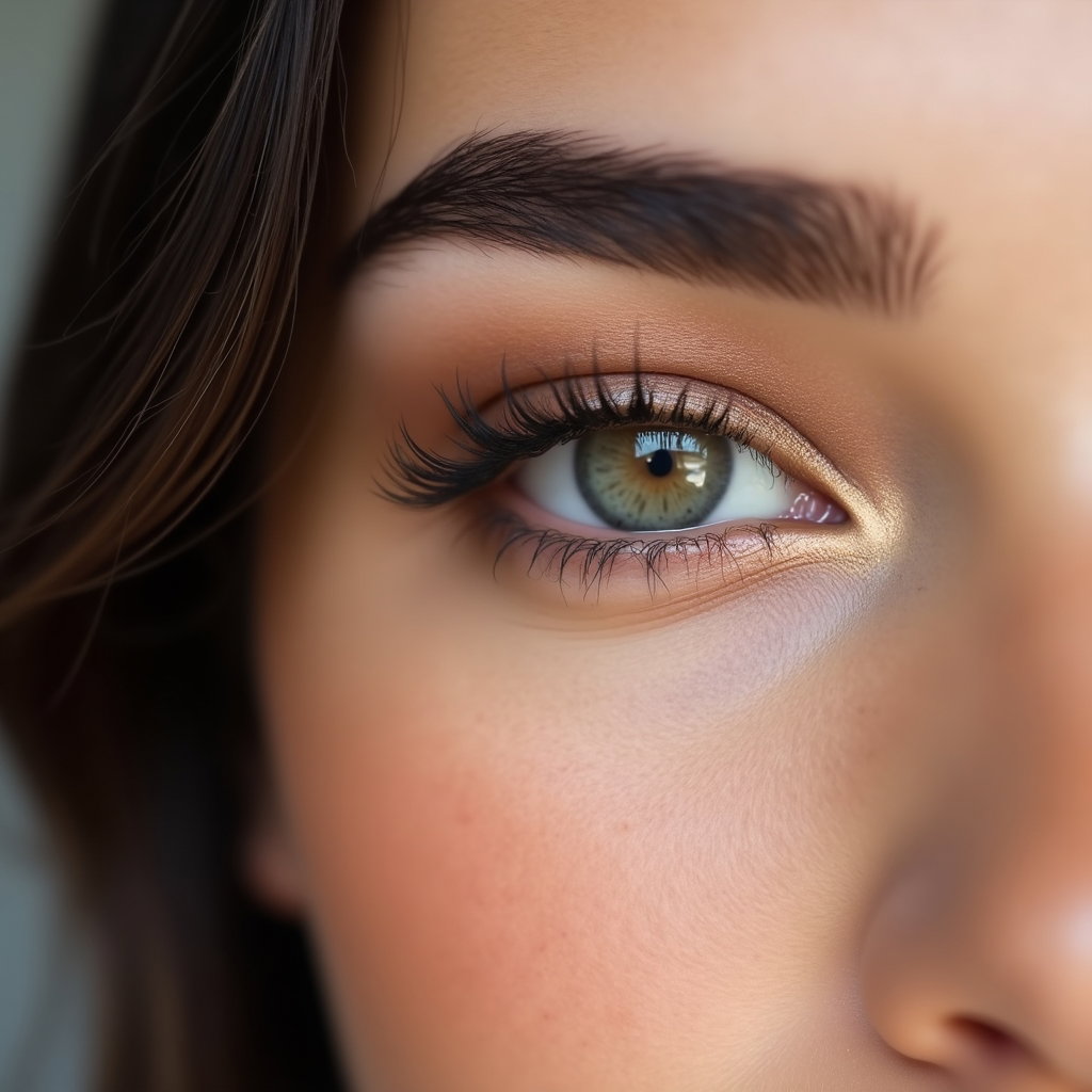 AI-generated photo: Photorealistic beauty photography. Ultra-close horizontal composition capturing only the eye area, b...