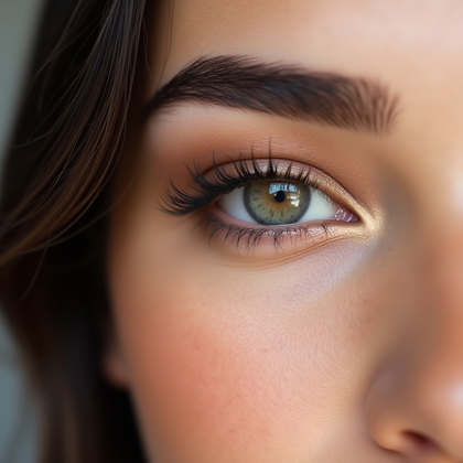AI-generated photo: Photorealistic beauty photography. Ultra-close horizontal composition capturing only the eye area, b...