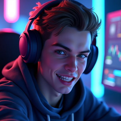 AI-generated photo: Stylized 3D game-rendered portrait, dramatic close-up of a gaming avatar showing an intense, competi...