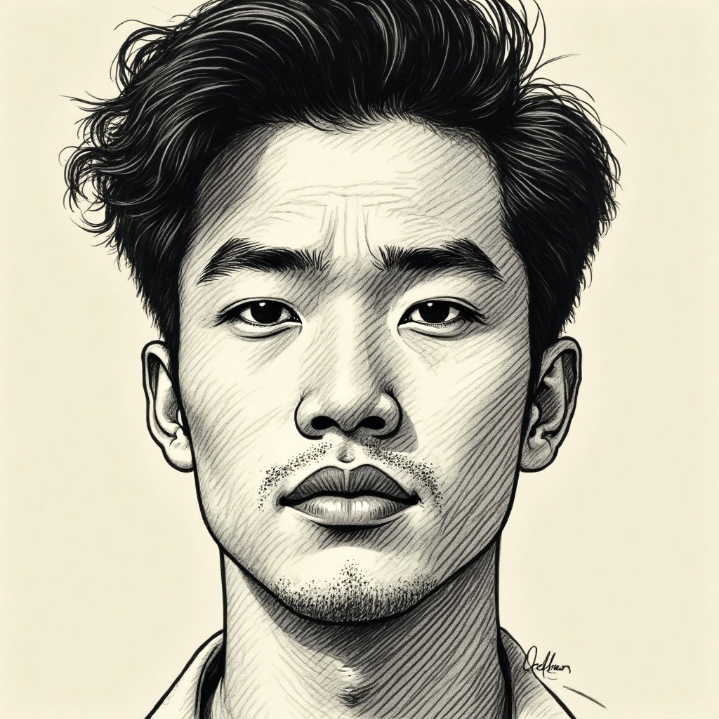 AI-generated photo: Line art illustration. A mesmerizing close-up of a face focusing on the intricate detail work of cro...