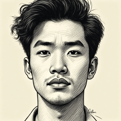 AI-generated photo: Line art illustration. A mesmerizing close-up of a face focusing on the intricate detail work of cro...