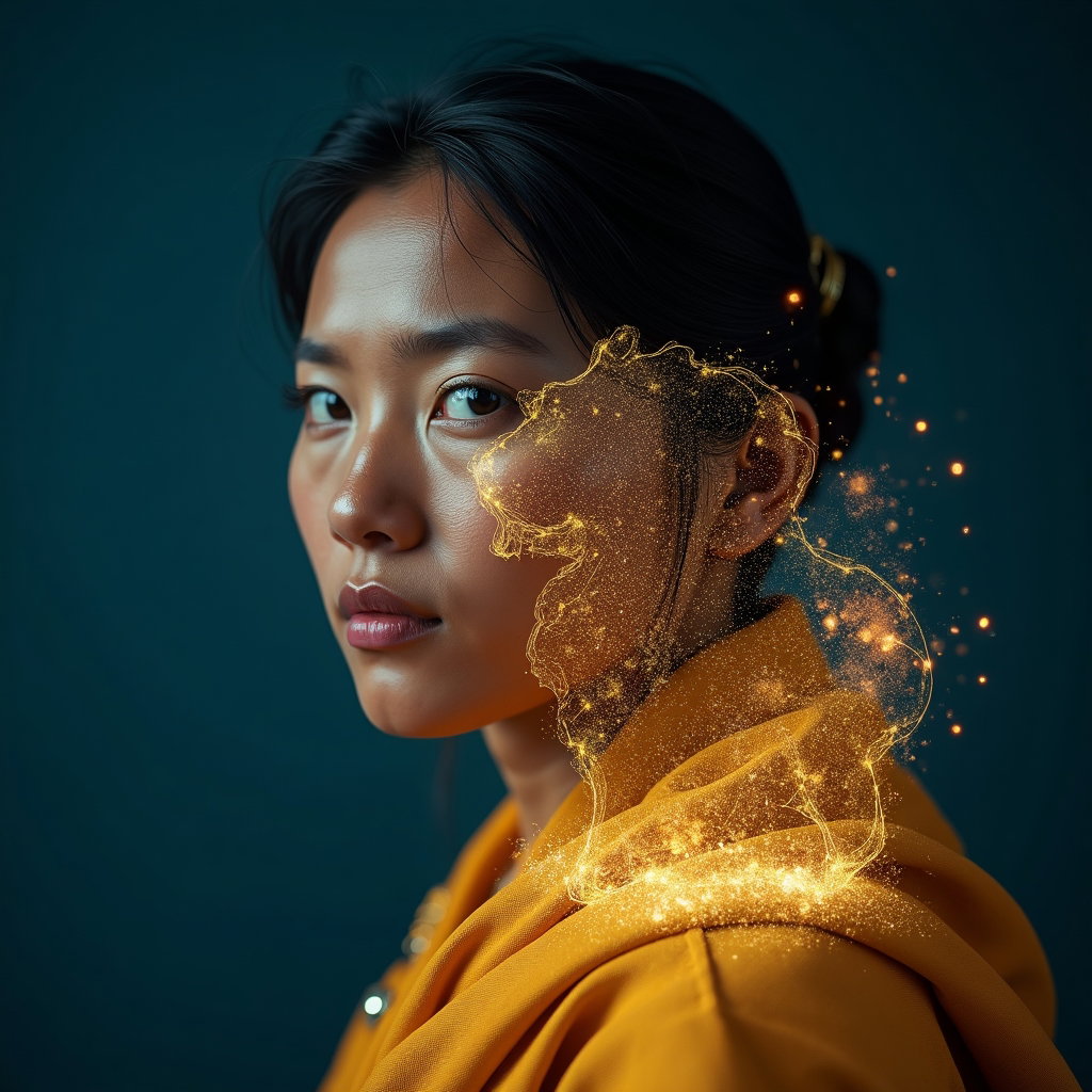 Solo Hercules Lion-Cloak Power Portrait example: Cinematic mythological double-exposure portrait photography. A surreal close portrait blends the clearly visible face wi