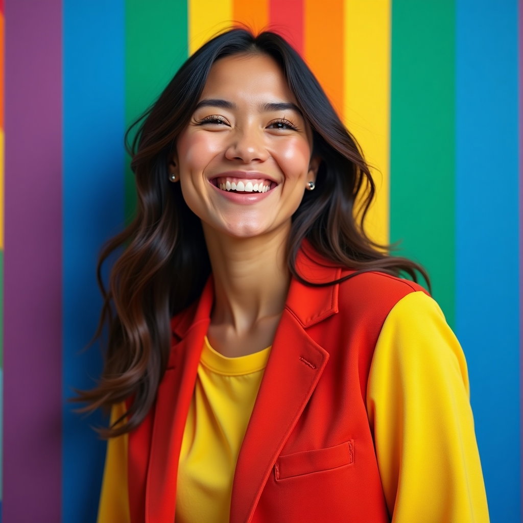 Queer Joy Laughing Portraits example: Photorealistic profile avatar portrait photography. A square-crop laughing portrait designed for social media, with the