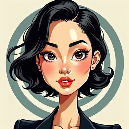 AI-generated photo: Vector caricature poster illustration with a bold duotone palette, dead-center frontal portrait crop...