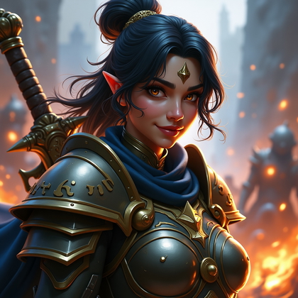 AI-generated photo: High-end concept art style fantasy-gaming avatar portrait, combining painterly realism with exaggera...