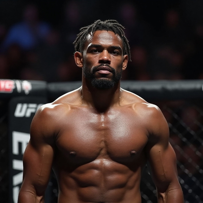 AI-generated photo: Professional photorealistic portrayal of a UFC fighter savoring the post-fight calm. The scene unfol...