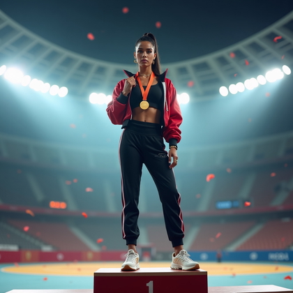 AI-generated photo: Photorealistic fashion photography, three-quarter body portrait with the subject centered on the tal...