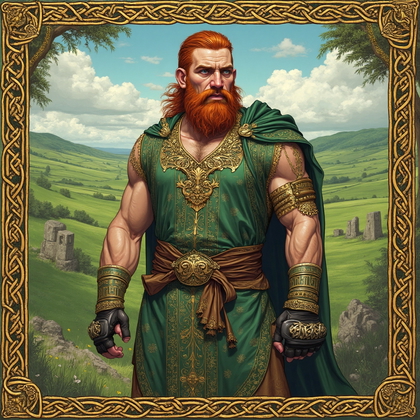 AI-generated photo: **Celtic illuminated manuscript illustration**. This intricate scene showcases a UFC fighter clad in...