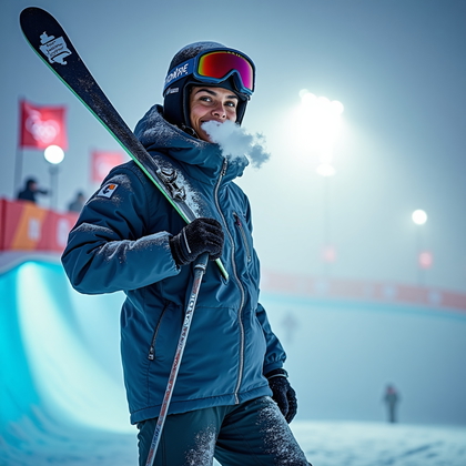 AI-generated photo: Photorealistic sports portrait photograph. A full-body, slightly off-center portrait of a freestyle ...