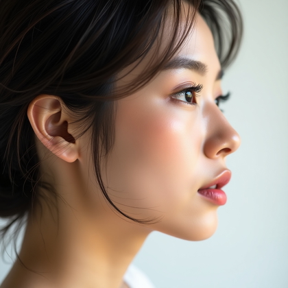AI-generated photo: Photorealistic beauty portrait photography, profile close-up capturing the side of the face and neck...