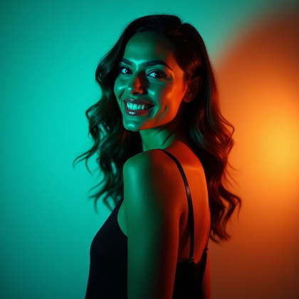 AI-generated photo: Photorealistic studio portrait. Medium shot of the subject standing in front of a seamless backdrop,...