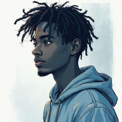 AI-generated photo: Line art illustration. Conceive an introspective avatar of a young man in a relaxed pose, depicted i...