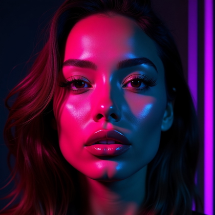 AI-generated photo: Photorealistic studio beauty portrait. Face-only close-up framed so tightly that the sides of the fo...