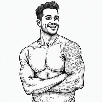 AI-generated photo: **Minimalist line art illustration** capturing a man with a minimalistic abstract tattoo on his bice...