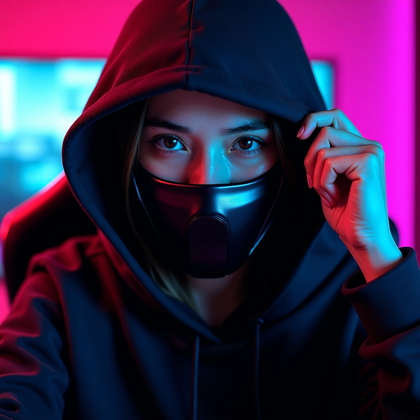 AI-generated photo: Photorealistic gaming avatar portrait photograph. The subject is framed from the chest up, wearing a...