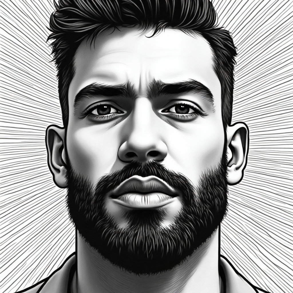 AI-generated photo: Line art illustration. A striking close-up portrait capturing the essence of individuality through a...