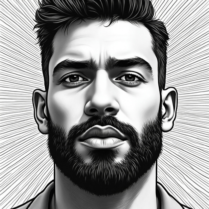 AI-generated photo: Line art illustration. A striking close-up portrait capturing the essence of individuality through a...
