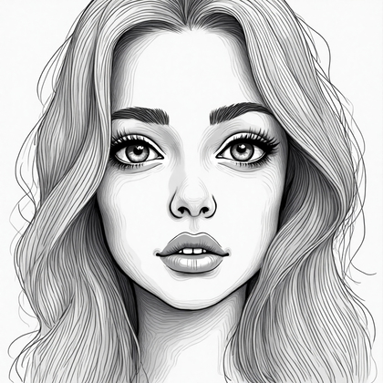 AI-generated photo: Line art illustration. A detailed close-up that explores the complexity of facial features through p...