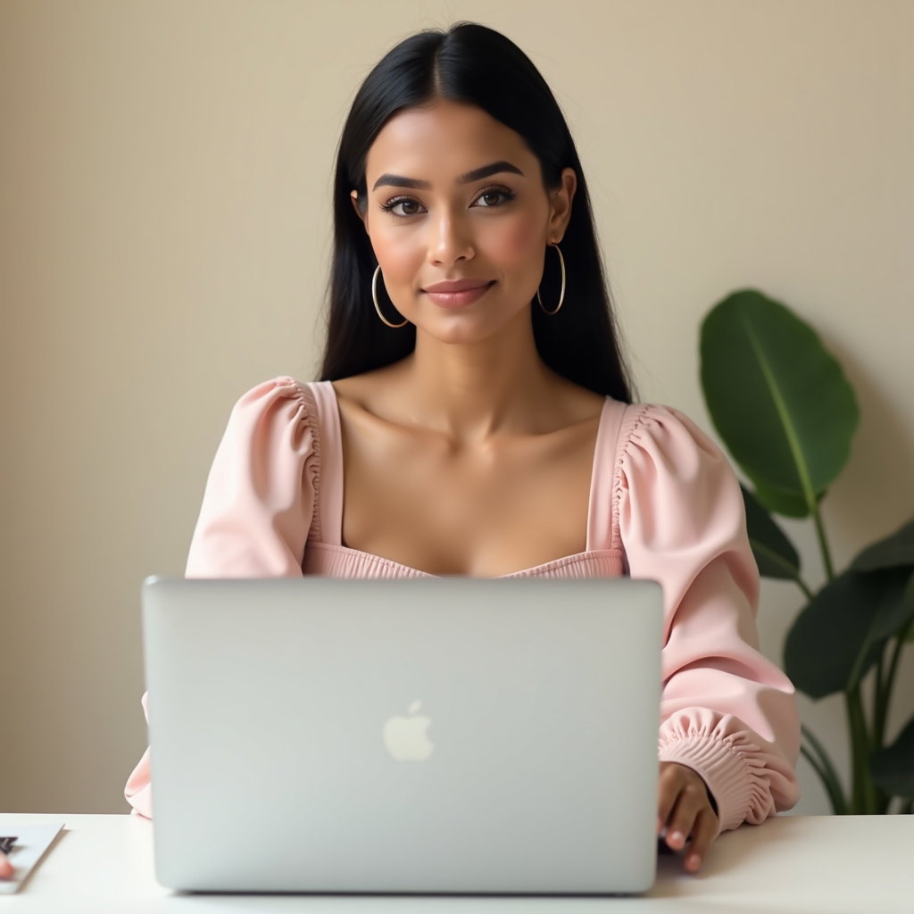 Remote Video Interview: Bright but soft waist-up video interview portrait at a compact home desk.