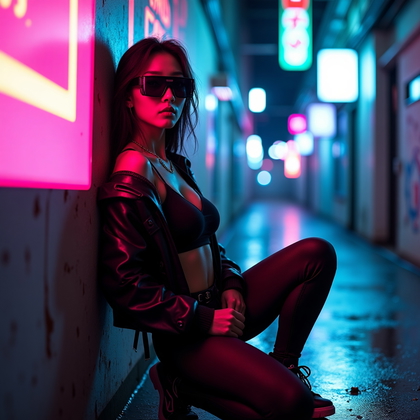 AI-generated photo: Photorealistic cinematic gamer fashion portrait, horizontal composition framed from waist up in a mo...