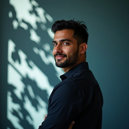 AI-generated photo: Photorealistic studio portrait photography using two layered foliage gobos for depth: a sharply focu...